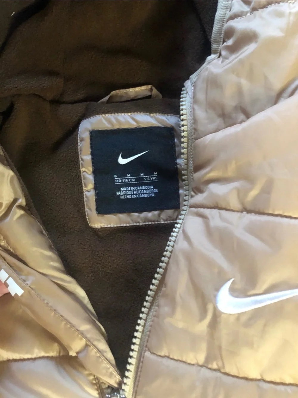 Nike Kids Beige/Tan Hooded Puffer Jacket